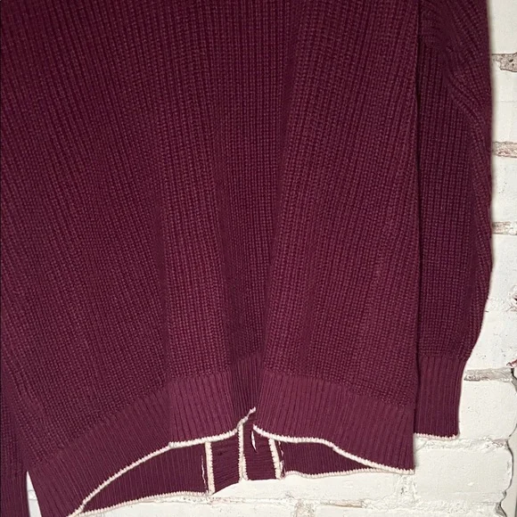 Old Navy Women's Maroon Button-Front Cardigan with Cream Trim - Picture 9 of 10